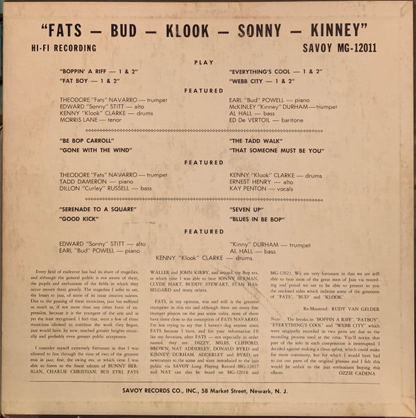 Fats Navarro - Fats-Bud-Klook-Sonny-Kinney (LP, Album, Mono, Lab)