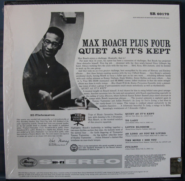 Max Roach Plus Four - Quiet As It's Kept (LP, Album, RE)