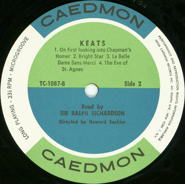 Keats* - Ralph Richardson (2) - The Poetry Of Keats (LP, Album)