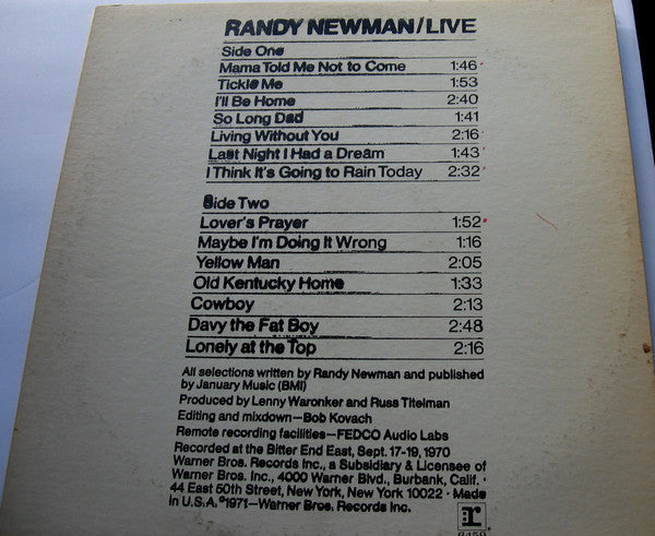 Randy Newman - Live (LP, Album, Club)