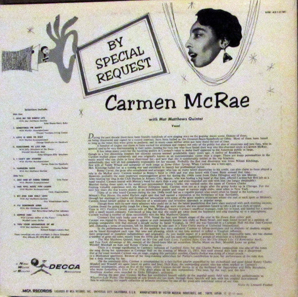 Carmen McRae - By Special Request(LP, Mono, RE)