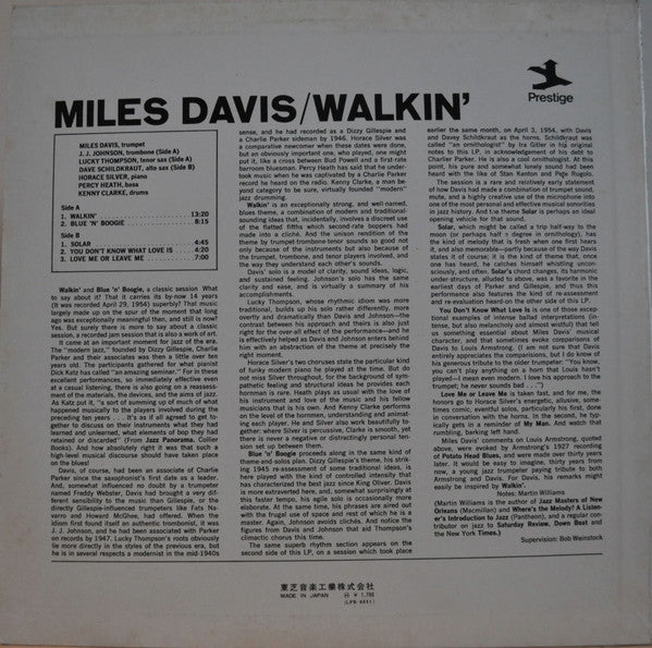 Miles Davis All Stars - Walkin' (LP, Album, Comp, Mono, RE)