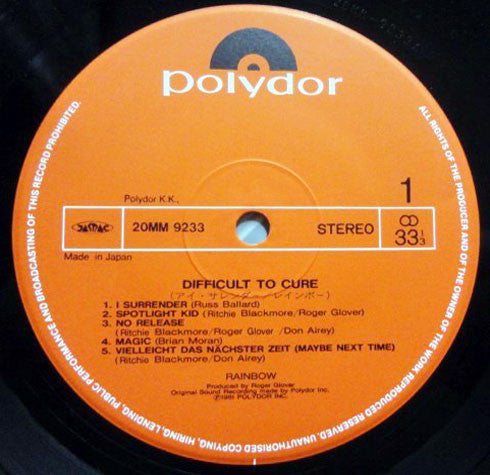 Rainbow - Difficult To Cure (LP, Album, RE)