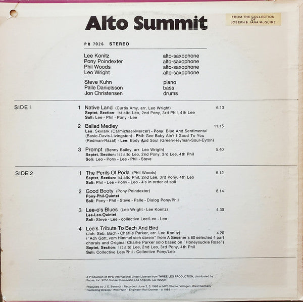 Lee Konitz - Alto Summit(LP, Album)