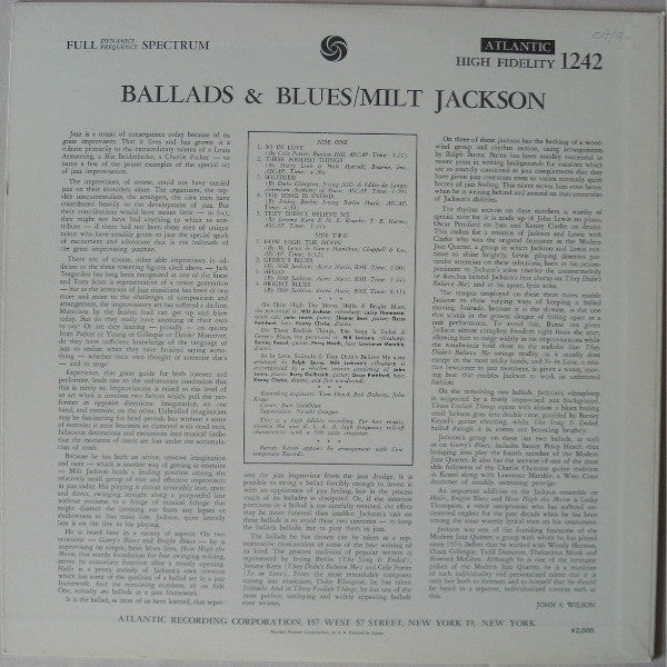 Milt Jackson - Ballads & Blues (LP, Album, Mono, RE)