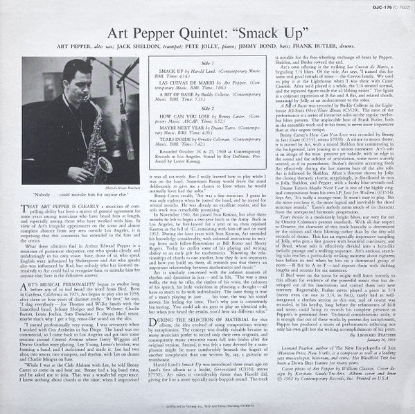 Art Pepper Quintet - Smack Up (LP, Album, RE)