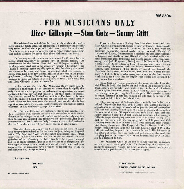 Stan Getz - For Musicians Only(LP, Album, Mono, RE)