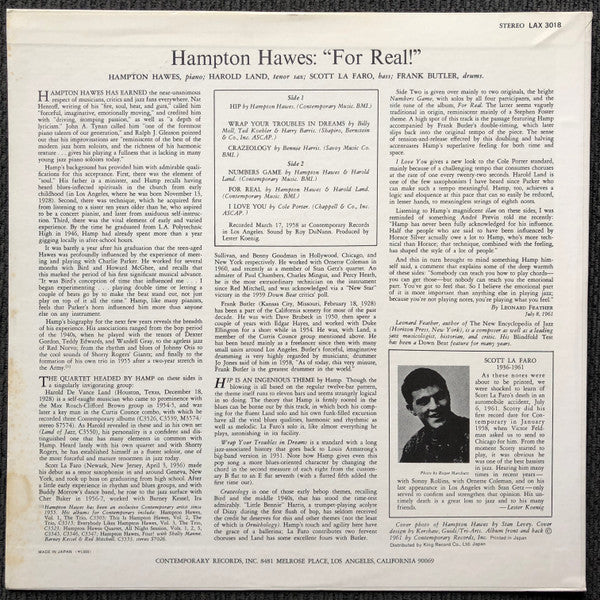 Hampton Hawes - For Real! (LP, Album, Ltd, RE)