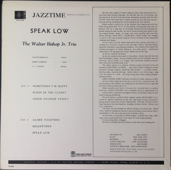 The Walter Bishop, Jr. Trio - Speak Low = スピーク・ロウ(LP, Album, Mono, RE)