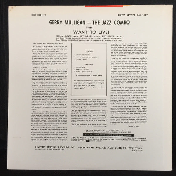 Gerry Mulligan - The Jazz Combo From ""I Want To Live!""(LP, Album,...