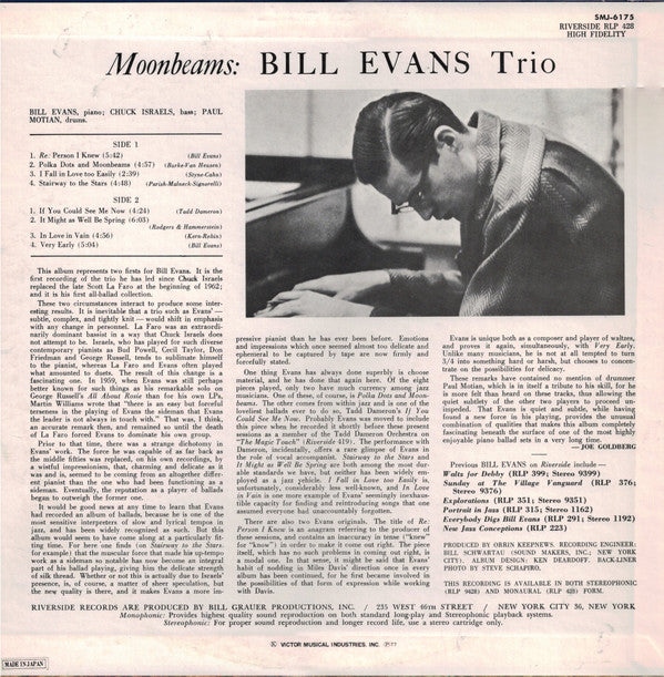 The Bill Evans Trio - Moon Beams (LP, Album, RE)