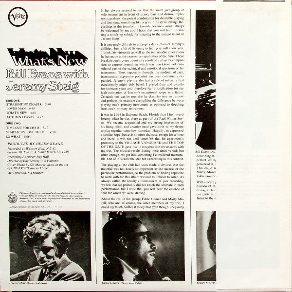 Bill Evans With Jeremy Steig - What's New (LP, Album, RE)