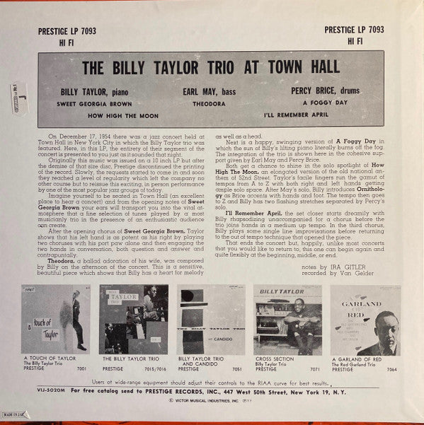 Billy Taylor Trio - At Town Hall (LP, Album, Mono, RE)