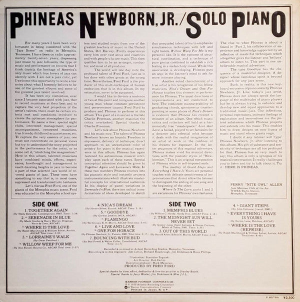 Phineas Newborn, Jr.* - Solo Piano (LP, Album)