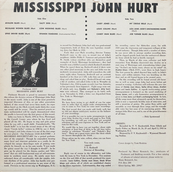 Mississippi John Hurt - Folk Songs And Blues (LP, RE, RP, Bla)