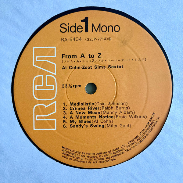 Al Cohn-Zoot Sims Sextet - From A To Z (LP, Album, Mono, RE)