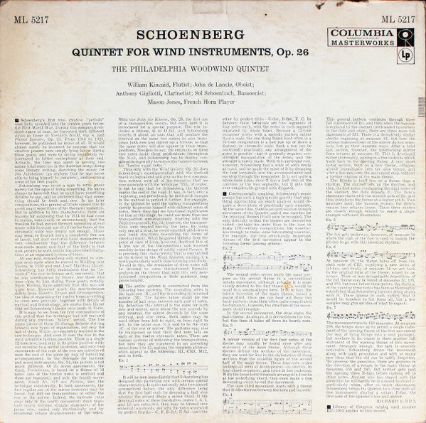 Arnold Schoenberg - Quintet For Wind Instruments, Op. 26(LP, Mono)