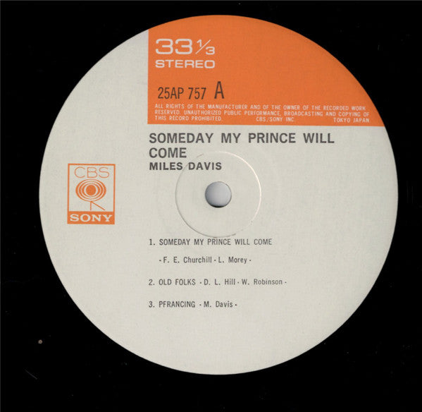 The Miles Davis Sextet - Someday My Prince Will Come (LP, Album, RE)