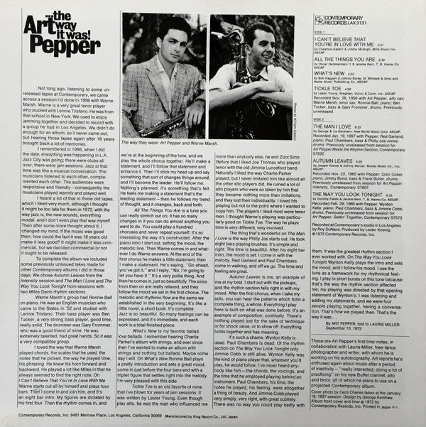 Art Pepper - ...The Way It Was! (LP, Album, Ltd, RE)