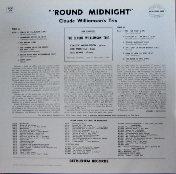 Claude Williamson's Trio* - 'Round Midnight (LP, Album, Mono, RE)