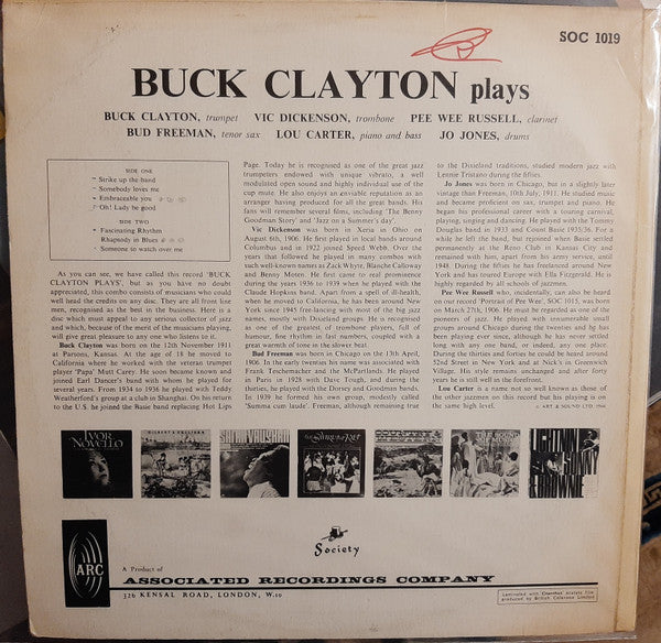Buck Clayton - Buck Clayton Plays (LP, Album, Mono)