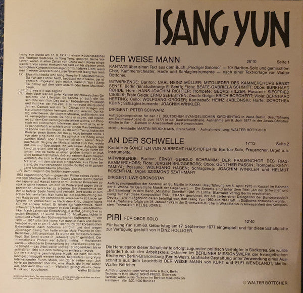 Isang Yun - 2 Kantaten / Piri Für Oboe Solo (LP, Comp)