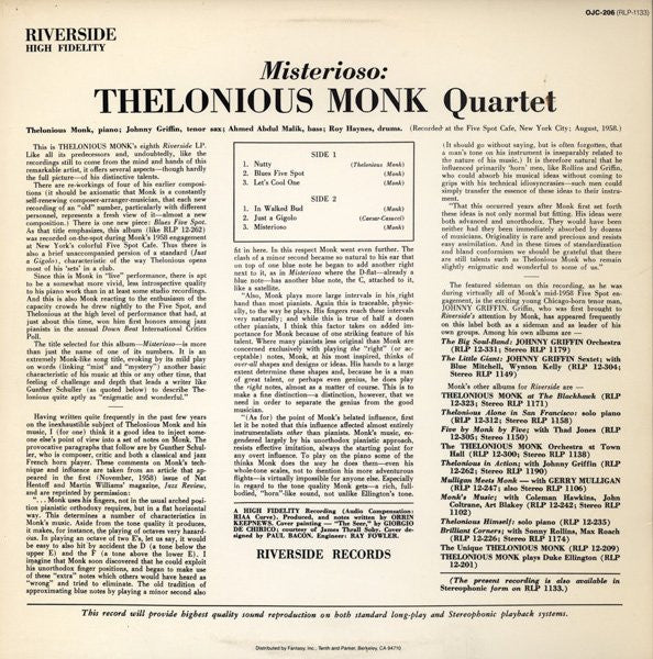 Thelonious Monk Quartet* - Misterioso (LP, Album, RE)