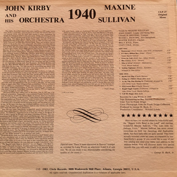 John Kirby And His Orchestra, Maxine Sullivan - 1940 (LP, Mono)