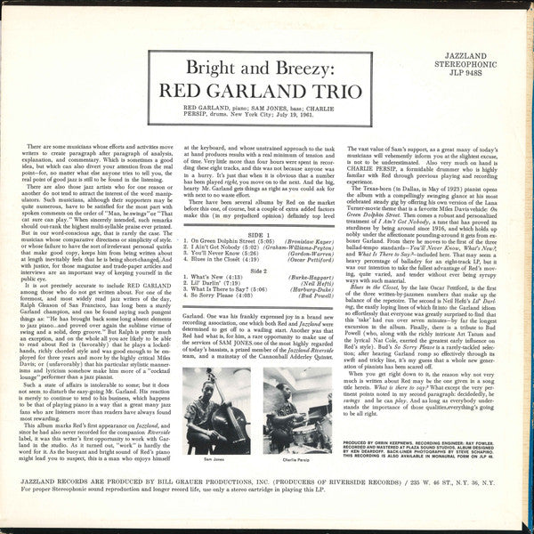 The Red Garland Trio - Bright And Breezy (LP, Album)