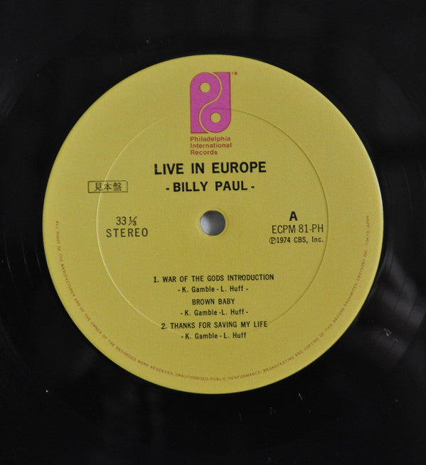 Billy Paul - Live In Europe (LP, Album, Promo)