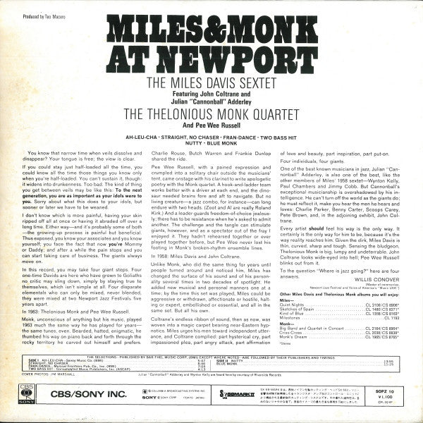 The Miles Davis Sextet - Miles & Monk At Newport(LP, Album, RE)