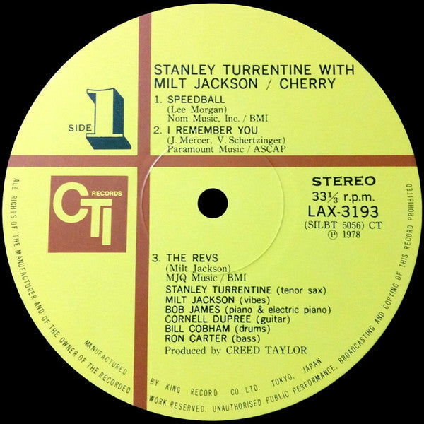 Stanley Turrentine With Milt Jackson - Cherry (LP, Album, Ltd, RE)