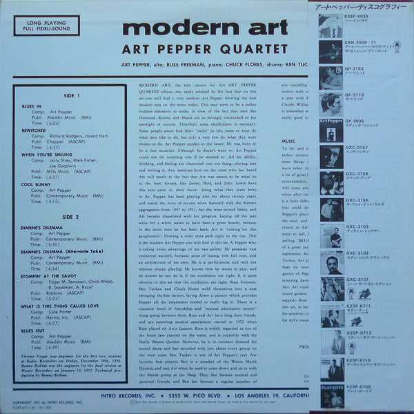 Art Pepper Quartet - Modern Art (LP, Album, Mono, RE)