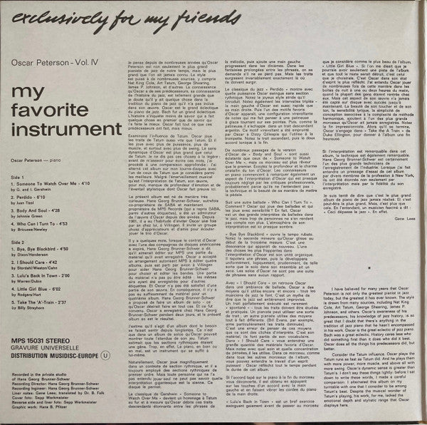 Oscar Peterson - My Favorite Instrument (LP, Album, Gat)