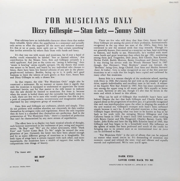 Stan Getz - For Musicians Only(LP, Album, Mono, Ltd, RE)