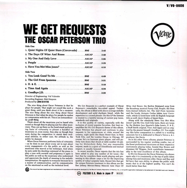The Oscar Peterson Trio - We Get Requests (LP, Album, RE, 180)