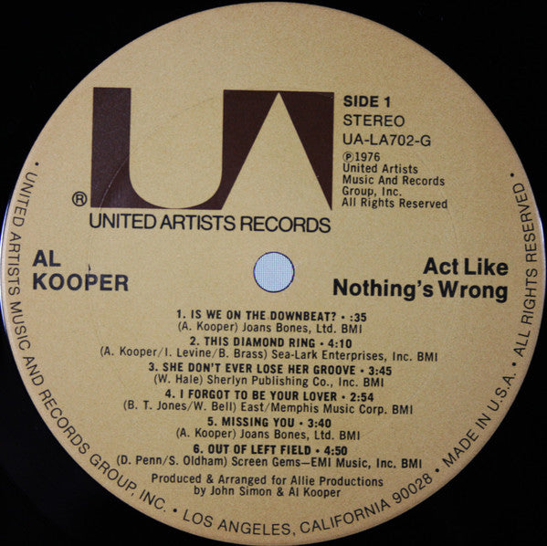 Al Kooper - Act Like Nothing's Wrong (LP, Album, Ter)