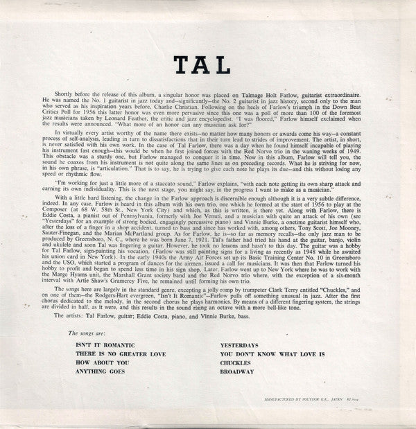 Tal Farlow - Tal (LP, Album, Mono, RE)