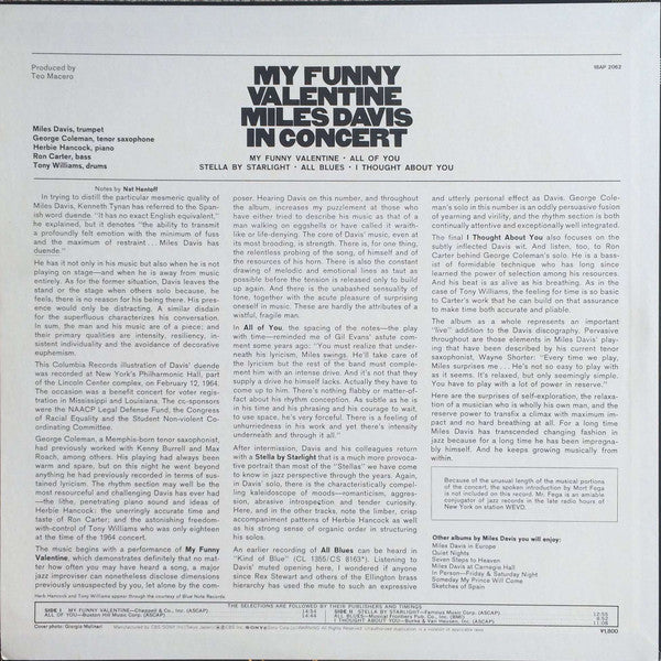 Miles Davis - My Funny Valentine - Miles Davis In Concert(LP, Album...