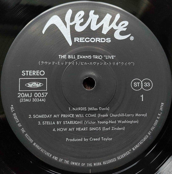 The Bill Evans Trio - ""Live"" (LP, Album, RE)