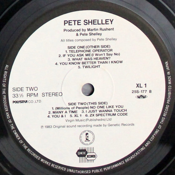 Pete Shelley - XL·1 (LP, Album, Enh)