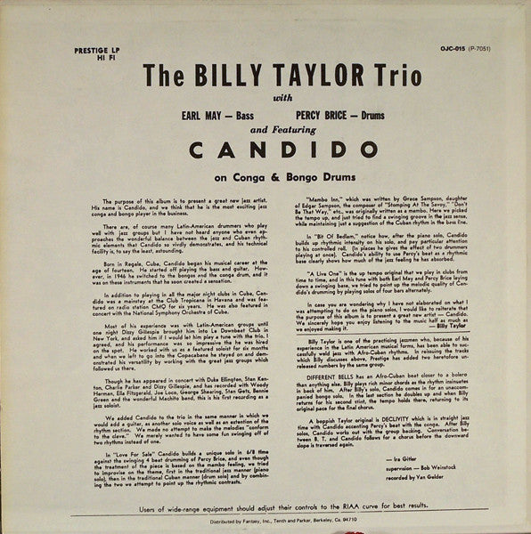 Billy Taylor Trio - The Billy Taylor Trio With Candido(LP, Album, RE)