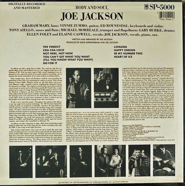 Joe Jackson - Body And Soul (LP, Album, Ind)