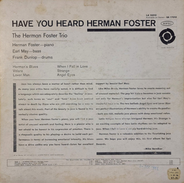 The Herman Foster Trio - Have You Heard Herman Foster(LP, Album, Mono)