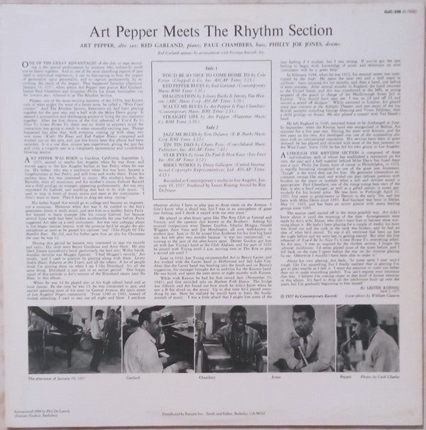 Art Pepper - Art Pepper Meets The Rhythm Section (LP, Album, RE, RM)