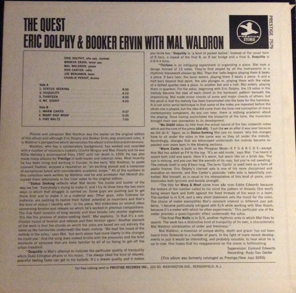 Eric Dolphy - The Quest(LP, Album, RE)