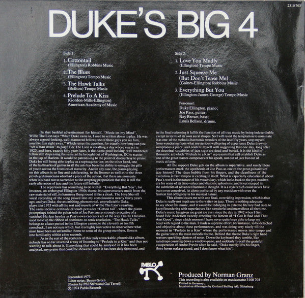 Duke Ellington Quartet - Duke's Big 4 (LP, Album)