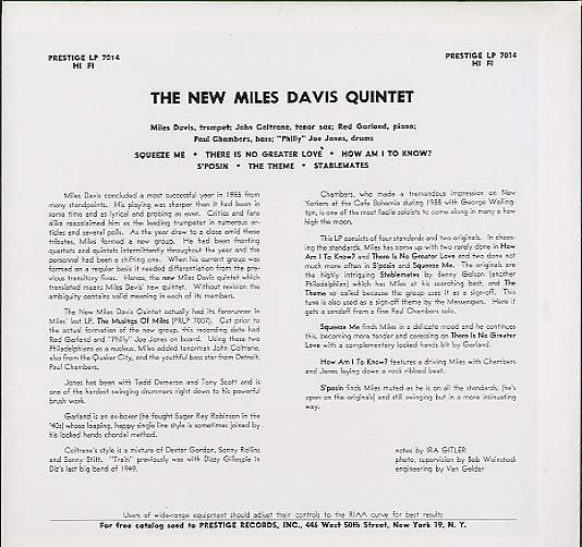 The New Miles Davis Quintet* - Miles (LP, Album, Mono, RE)