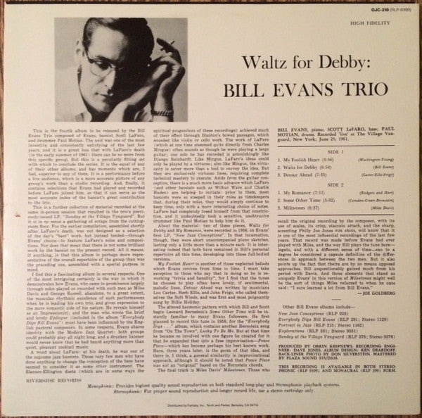 The Bill Evans Trio - Waltz For Debby(LP, Album, RE)