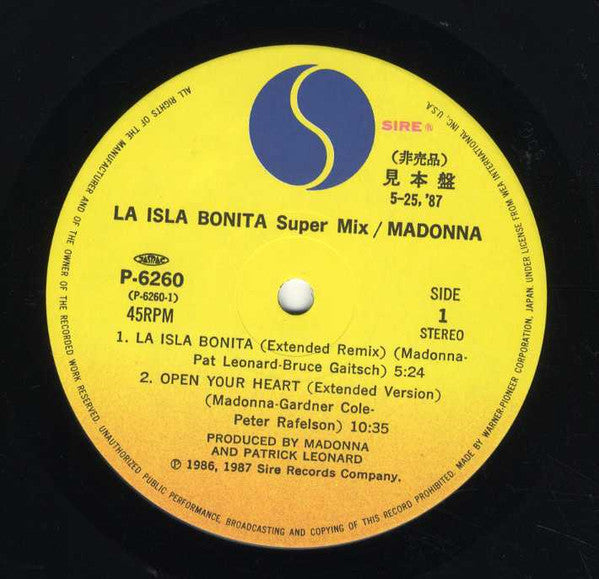 Madonna - La Isla Bonita - Super Mix (12"", Maxi, Promo)